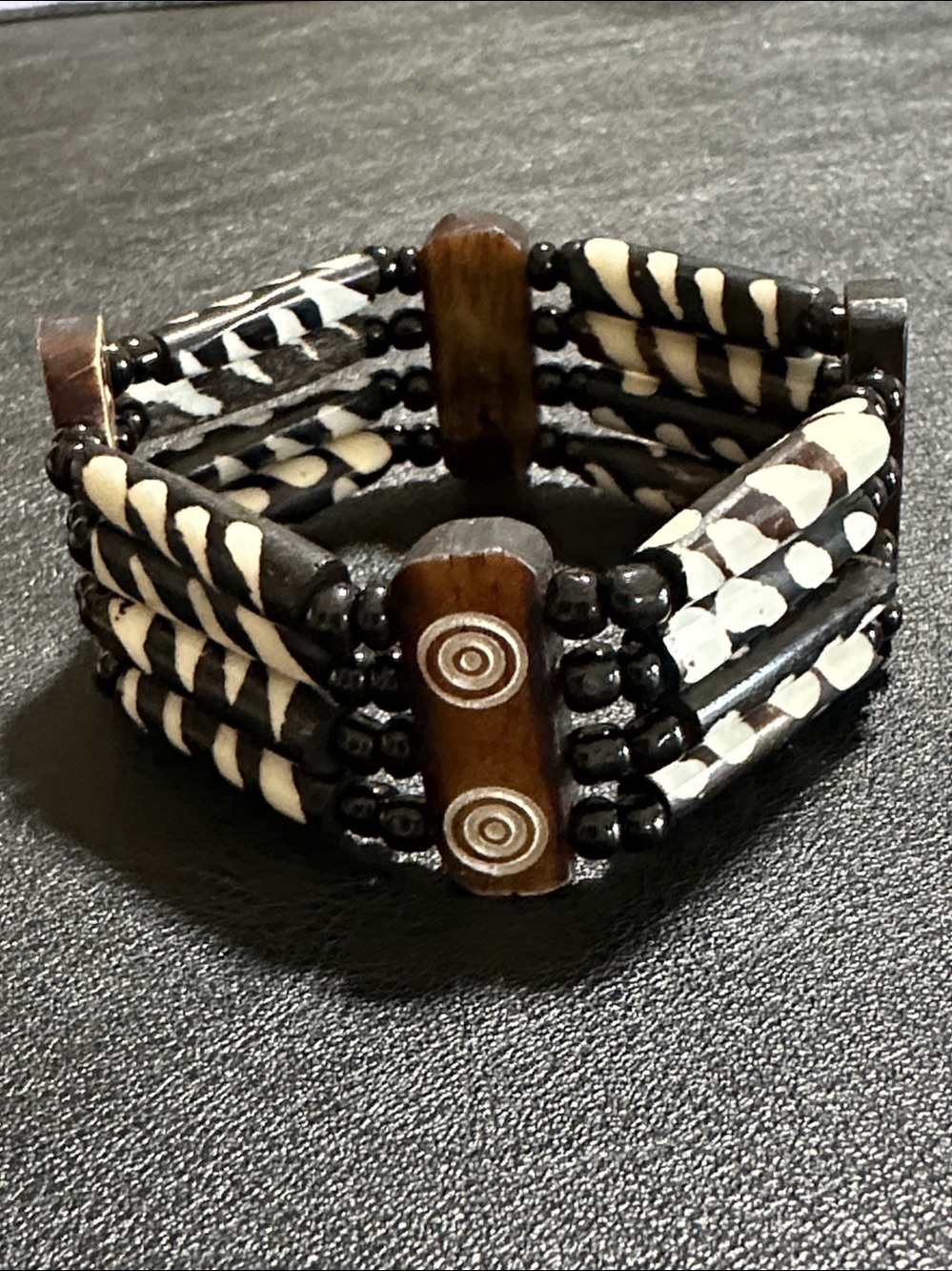 Hand Carved Pillar Bone Stretch Bracelet